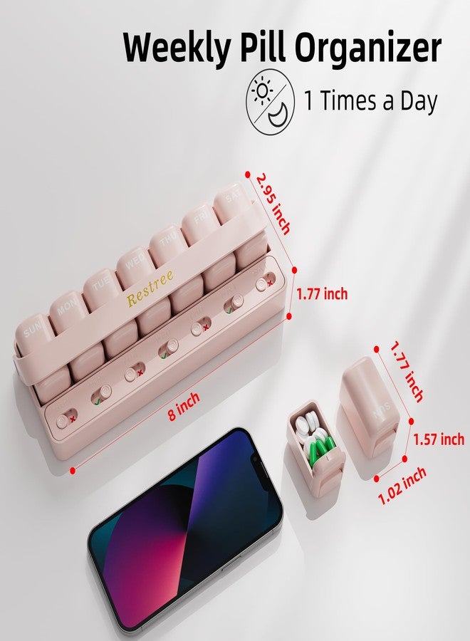 Restree Weekly Pill Organizer 7 Day one time a Day with Reminder, Detachable Travel Pill Case, Large Capacity Medicine Organizer for Vitamins, Supplements & Daily Medications (Pink) - Image 2